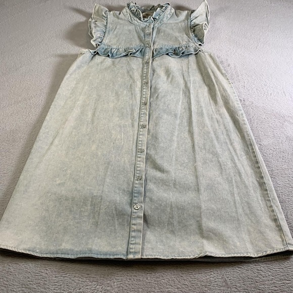 entro Tops - Entro Dress Womens Small Blue Denim Ruffle High Neck Button Up Shirt Dress NEW